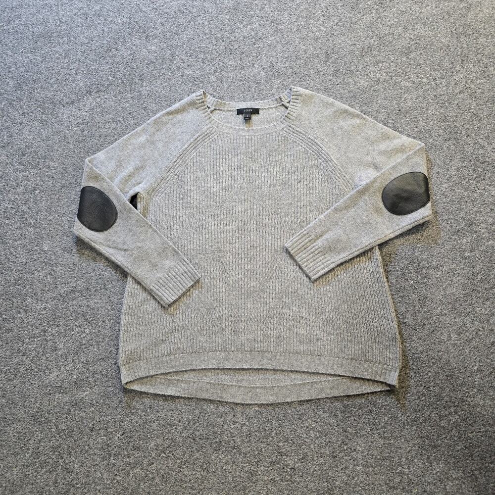 J Crew Sweater Womens Size Small Gray Wool Knit Crew Neck Elbow Patches Capsule - Picture 1 of 9